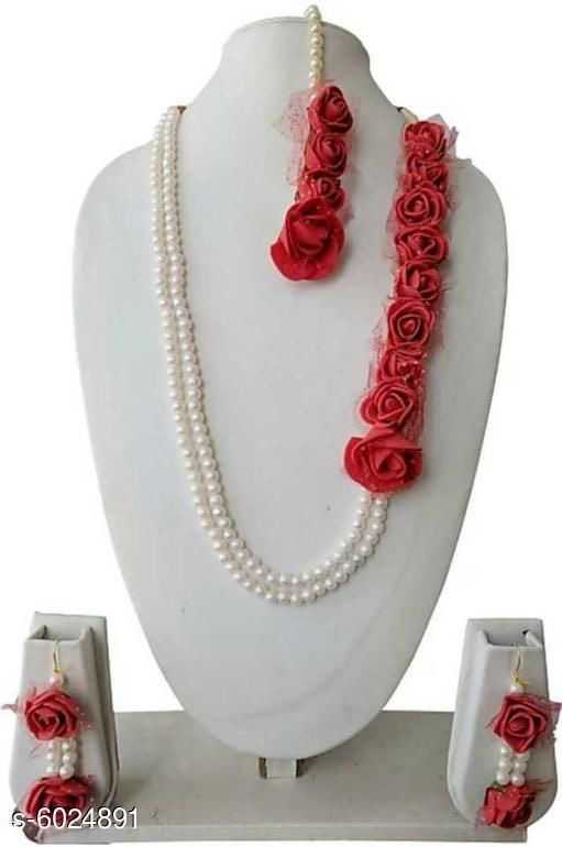 Trendy Beaded Artificial Floral Rose and Pearl Jewellery for Haldi ceremony - 2