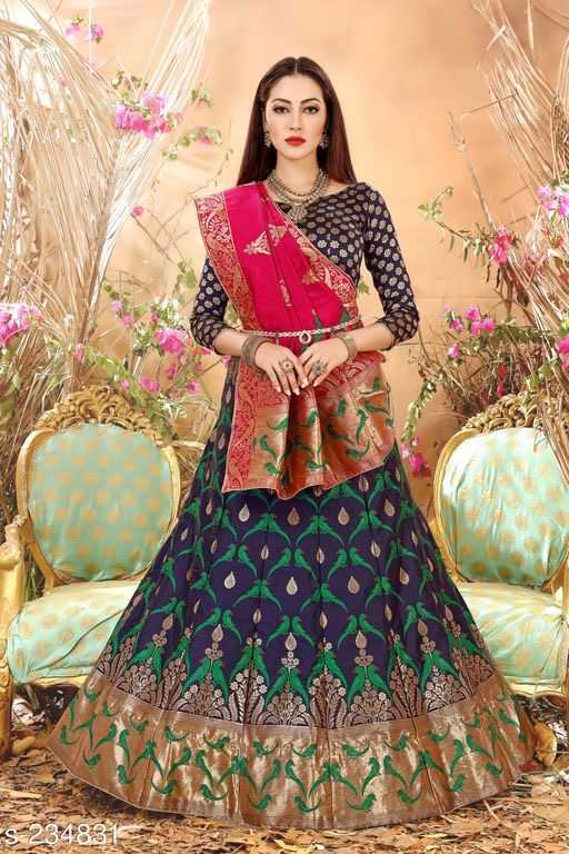 Peach Hand Work Foil Print And Soft Net Silk Lehenga Choli