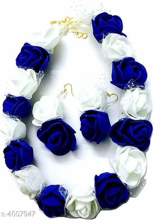 Blue and White Matching Artificial Rose Floral Jewellery for Mehendi Ceremony or Haldi Rasam - 1