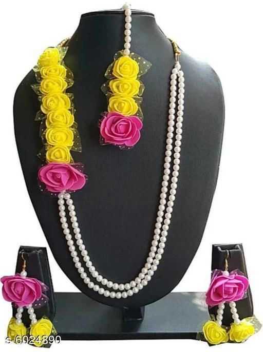 Trendy Beaded Artificial Floral Rose and Pearl Jewellery for Haldi ceremony - 1
